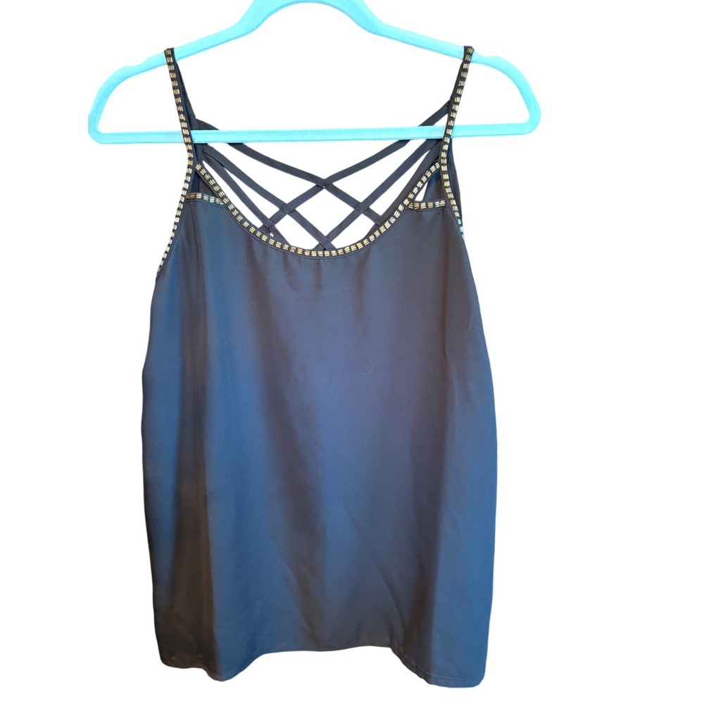 Venus Black Beaded Lattice‎ Neck Camisole Top Gold Embellished Blouse